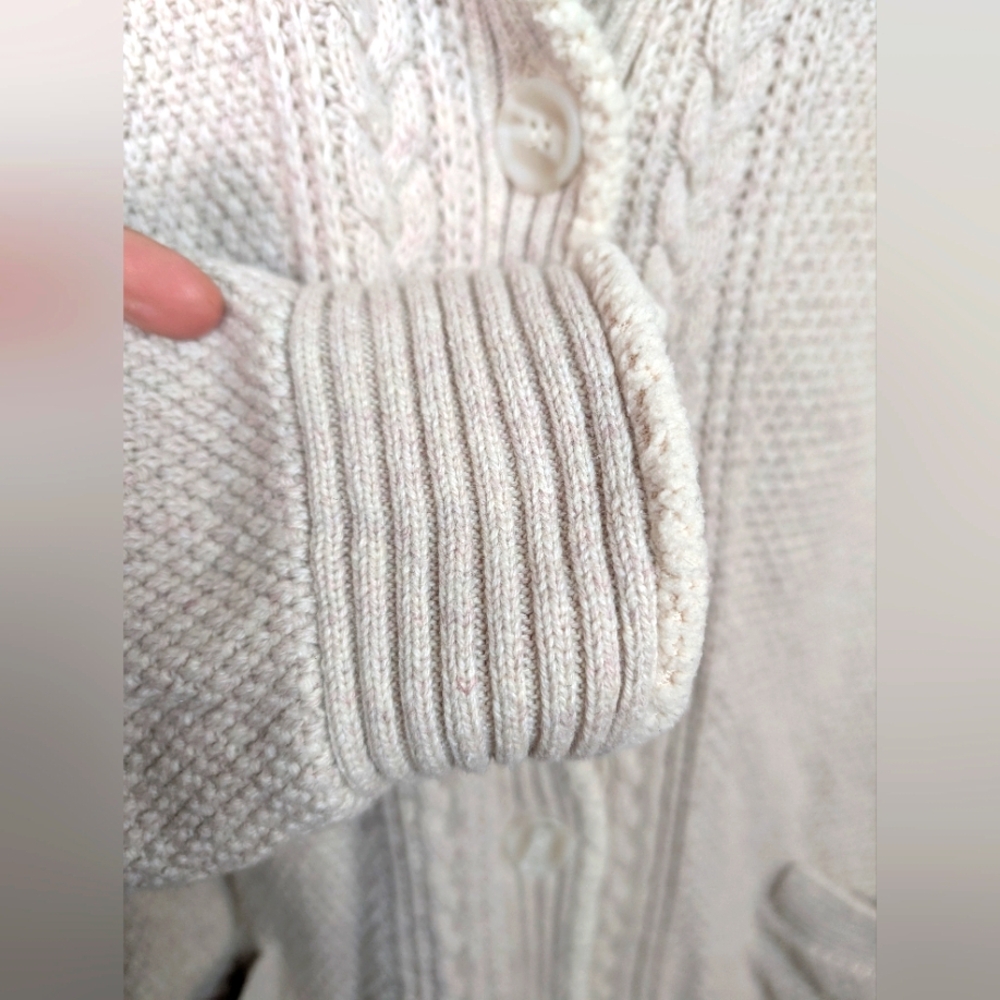 L.L. Bean Cozy Cream Hooded Sweater jacket double layered SZ XL 0282 - Picture 4 of 7